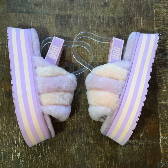 UGG Disco Stripe Fluff Slide Sandal Womens 11 Primrose Dusk Pink Purple Platform - Picture 6 of 11
